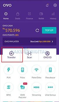 silahkan tap Transfer
