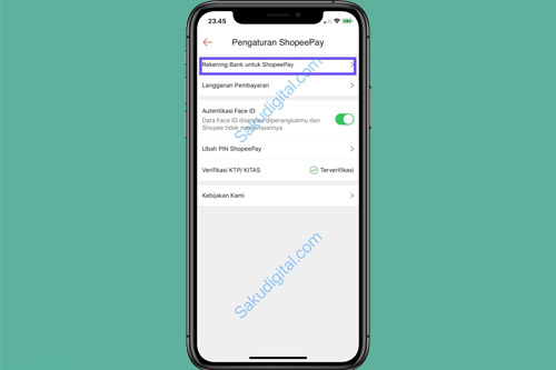 5 Pilih Rekening Untuk ShopeePay