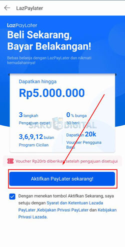 4 Klik Aktifkan Lazada Paylater Sekarang