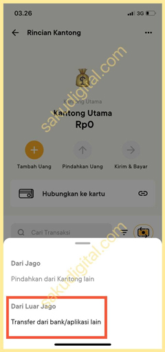 Pilih Transfer dari Bank atau Aplikasi Lain