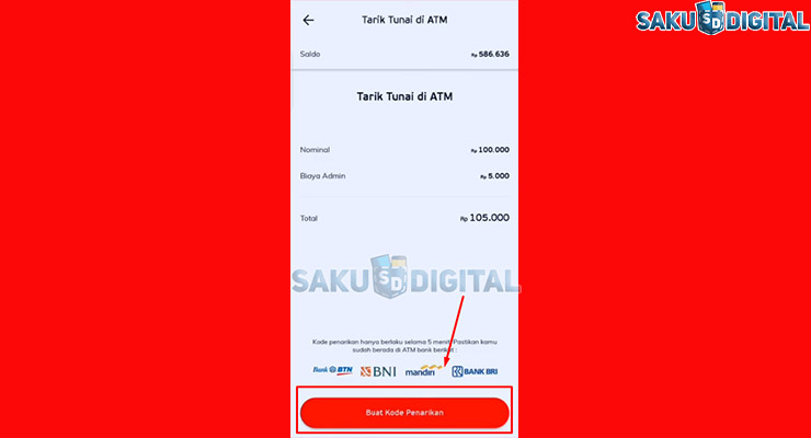 6 Klik Buat Kode Penarikan