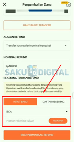 7 Masukkan Rekening Refund