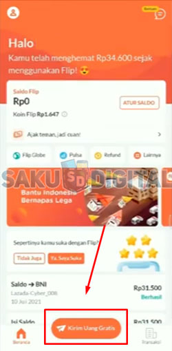 8. Klik Kirim Uang Gratis