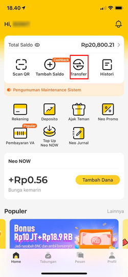 Buka Aplikasi Bank Neo