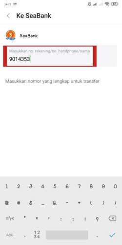 Masukkan Nomor Rekening Tujuan