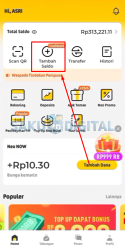 3 Klik Tambah Saldo