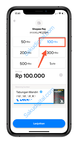 7 7. Tentukan Nominal Top Up