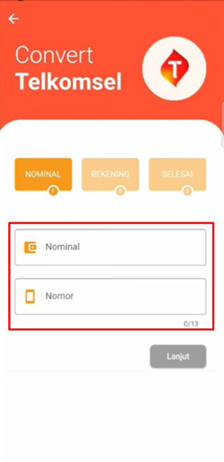 Masukkan Nominal Convert Nomor HP