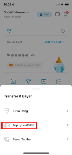 Pilih Top Up e Wallet 1