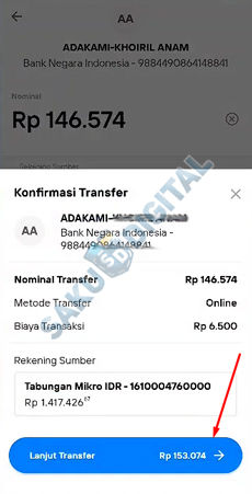 8. Konfirmasi Transfer